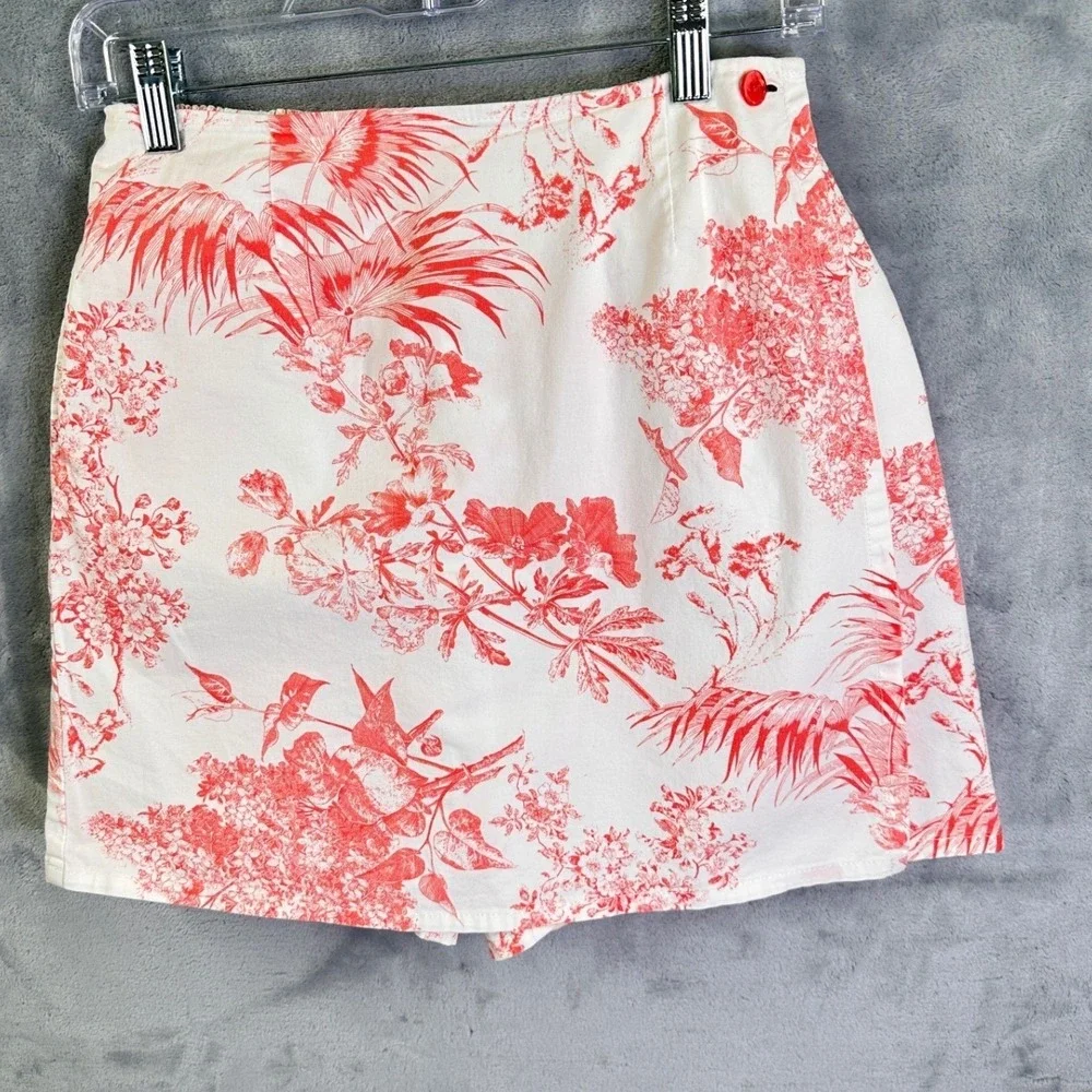 D &Co Vintage Style Wrap Skort Womens‎ S Toile Floral Cotton Blend Summer Picnic